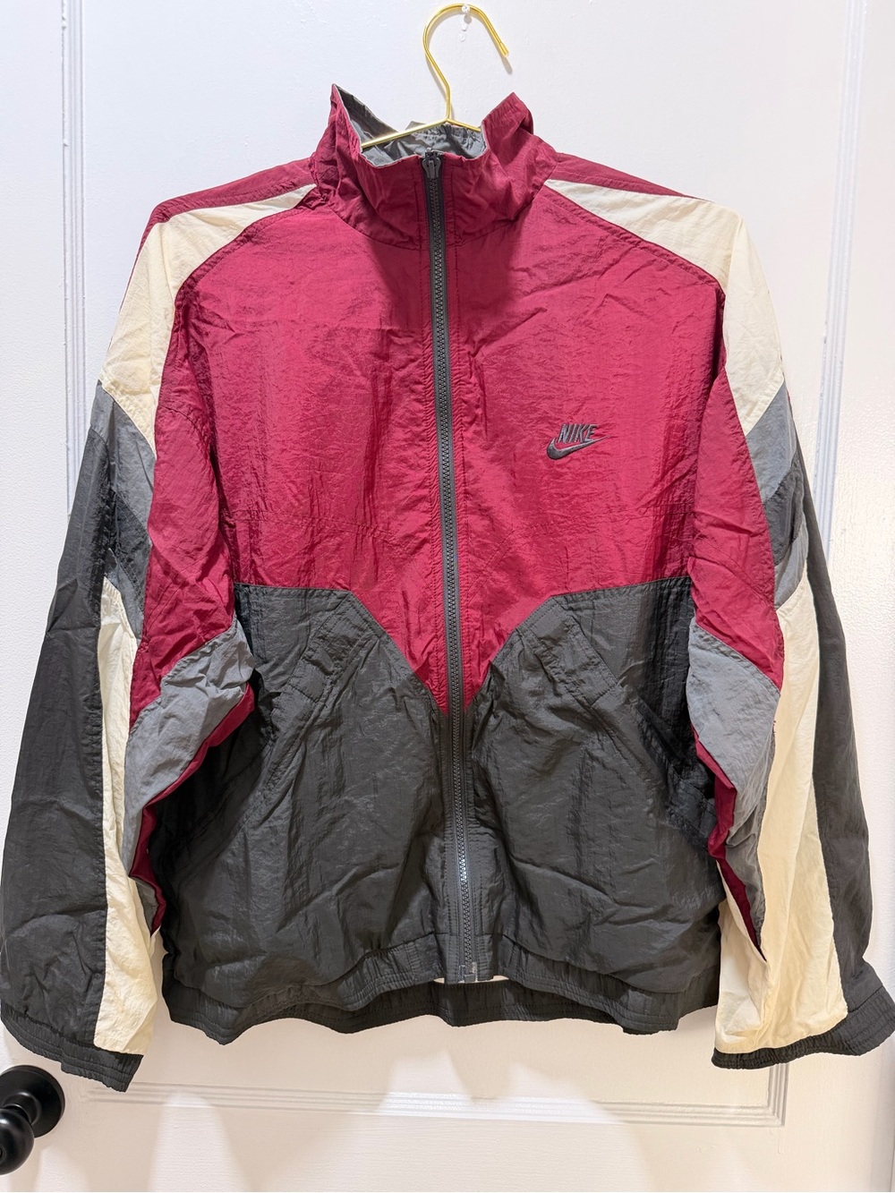 Vintage 90s Unisex Nike Geometric Colorblock Track Jacket-Rare Burgundy/Charcoal